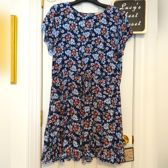 LOFT Navy Floral Dress with Pink and Yellow Accents XXL - Picture 1 of 11
